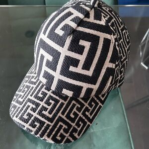 Balmain Black and Cream Geometric Hat